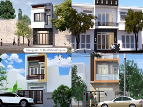 Bộ sưu tập [ CAD + SU ] 4 mẫu thiết kế nhà phố 2 tầng hiện đại